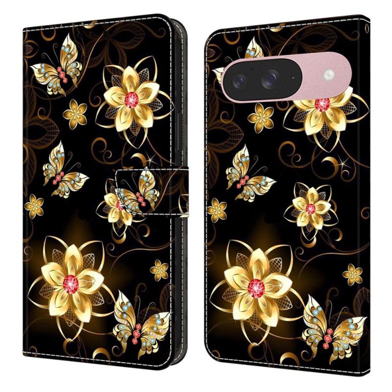 Housse Google Pixel 10 / Pixel 10 Pro Fleurs Dorées et Papillons