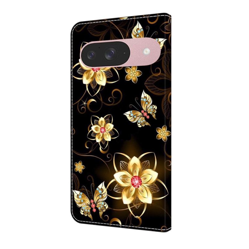 Housse Google Pixel 10 / Pixel 10 Pro Fleurs Dorées et Papillons