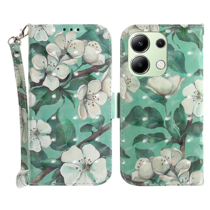 Housse Xiaomi Redmi Note 13 4G Fleurs Aquarelle à Lanière