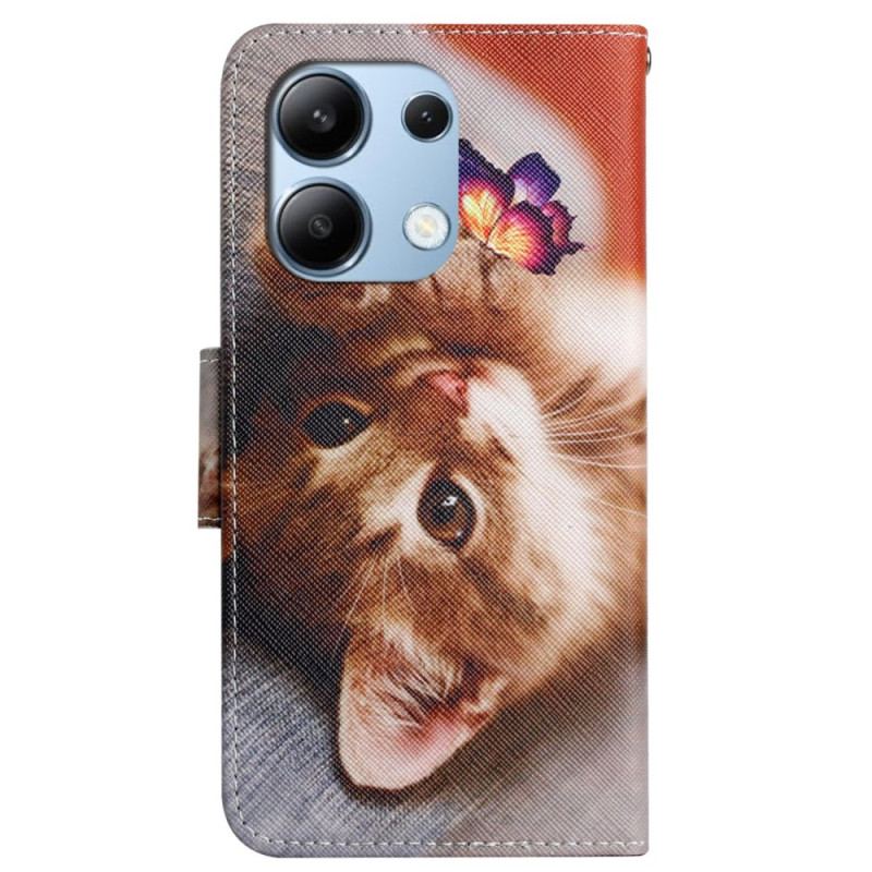 Housse Xiaomi Redmi Note 13 4G Papillon et Chat à Lanière