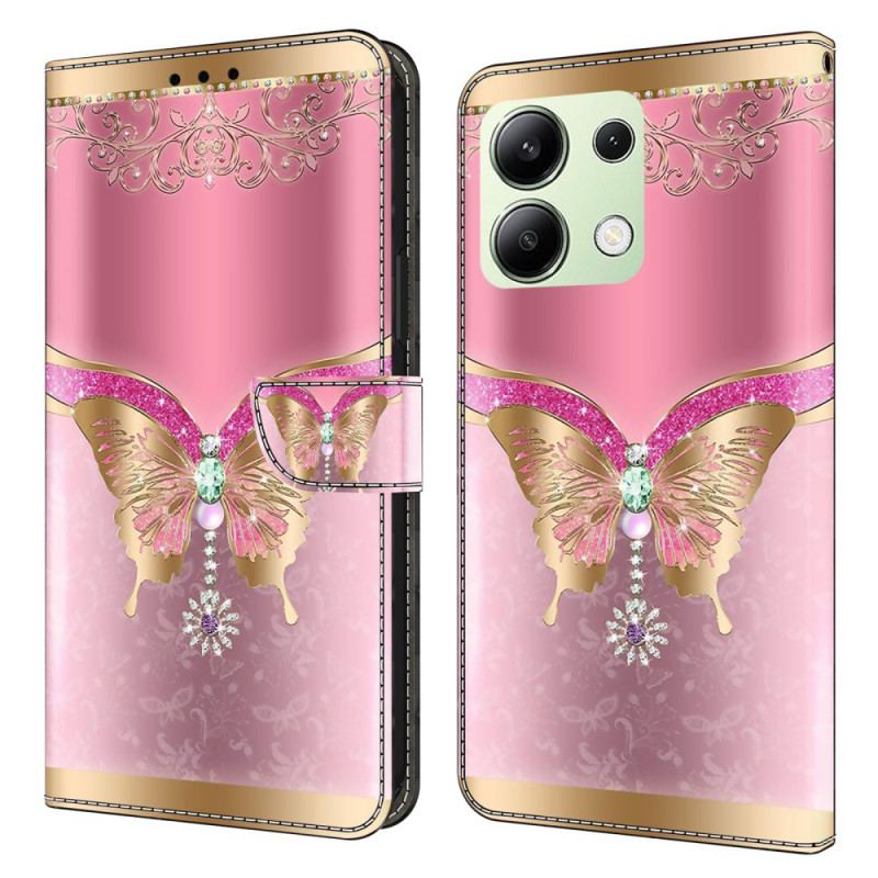 Housse Xiaomi Redmi Note 13 4G - Papillon Rose et Or