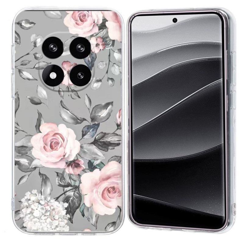 Coque Xiaomi Redmi Note 14 Pro 5G / Poco X7 Motif Floral sur Fond Gris