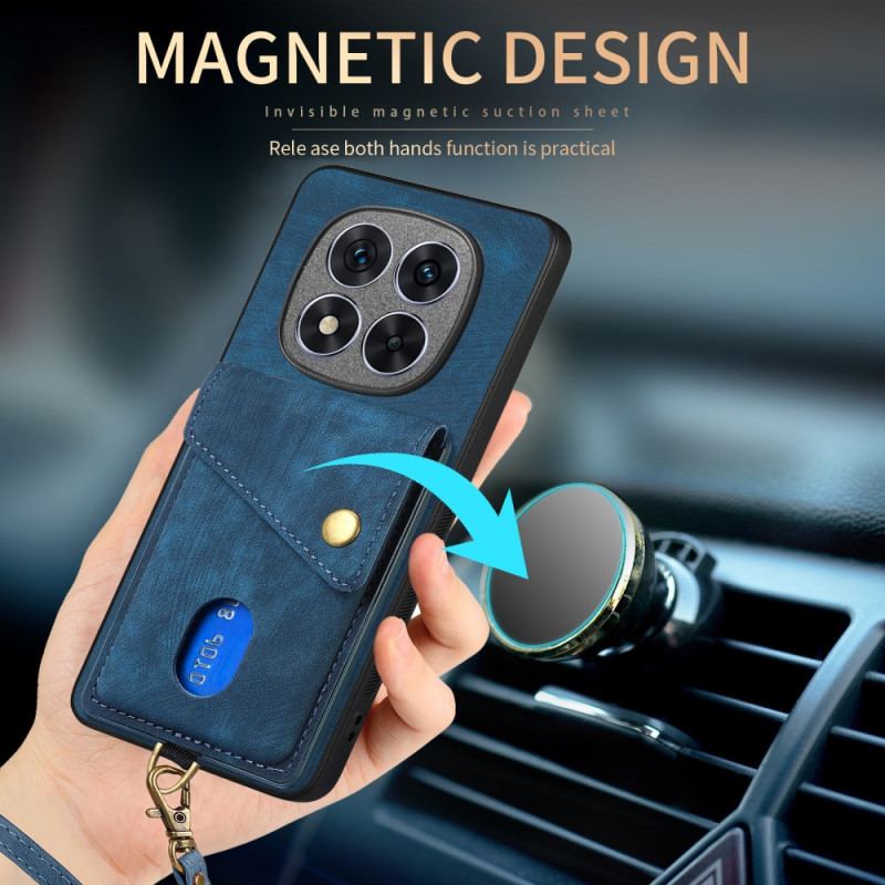 Coque Xiaomi Redmi Note 14 Pro 5G / Poco X7Effet Cuir Porte-cartes et Lanière
