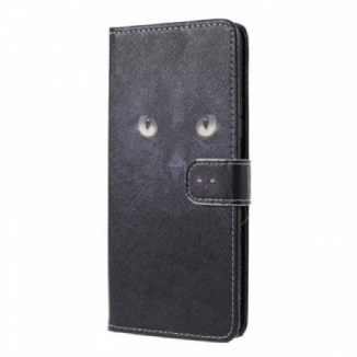 Housse Xiaomi 11T / 11T Pro Yeux de Chat Noir à Lanière