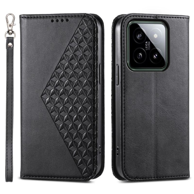 Flip Cover Xiaomi 14 Design Losanges 3D avec Lanière