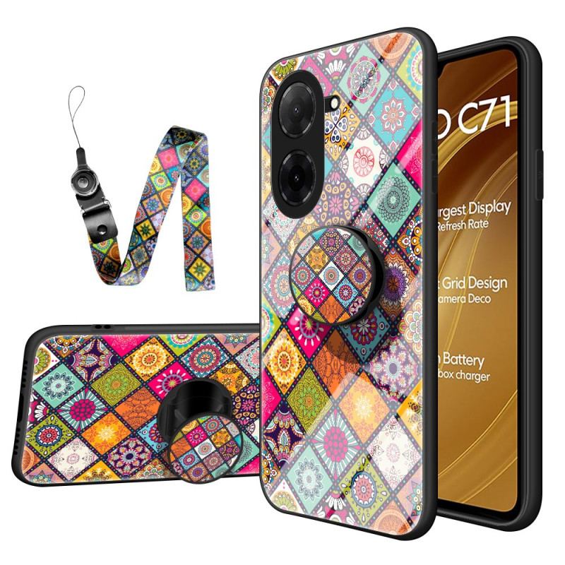 Coque Poco C71 Support et Lanière Patchwork
