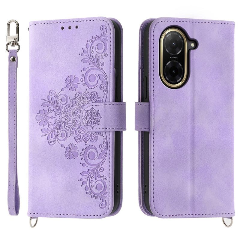 Housse Poco C71 Dentelle Florale avec Lanière et Bandoulière