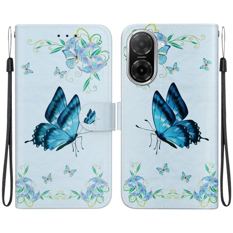 Housse Poco C71 Papillon Bleu et Fleurs