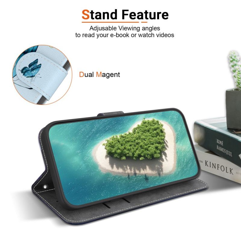 Housse Poco C71 Papillon Bleu et Fleurs