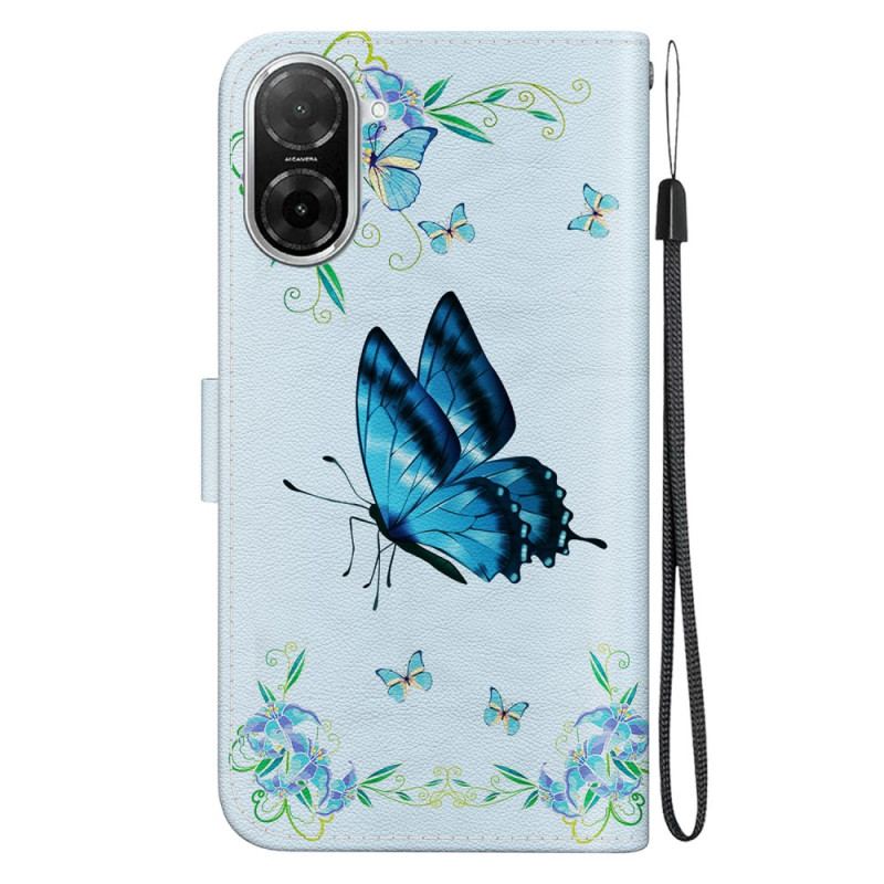 Housse Poco C71 Papillon Bleu et Fleurs