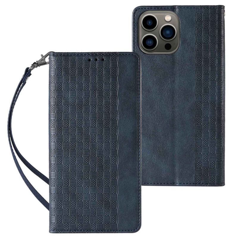 Flip Cover iPhone 14 Pro Vintage à Lanière