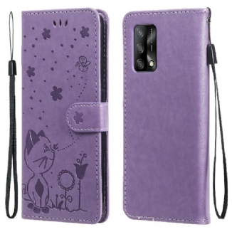 Housse Oppo A74 4G Chat et Abeille à Lanière