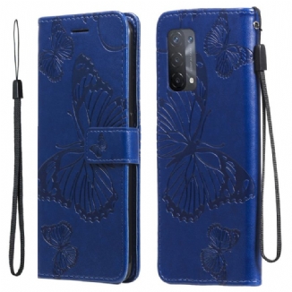 Housse Oppo A74 4G Papillons Géants à Lanière