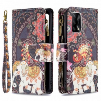 Housse Oppo A74 4G Poche Zippée Éléphant