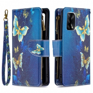 Housse Oppo A74 4G Poche Zippée Papillons