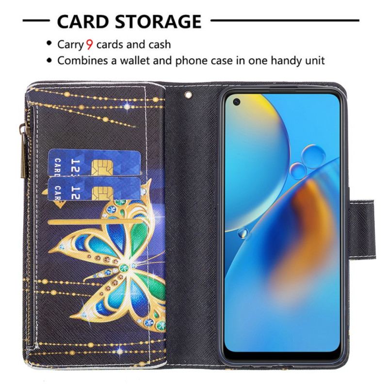 Housse Oppo A74 4G Poche Zippée Papillons