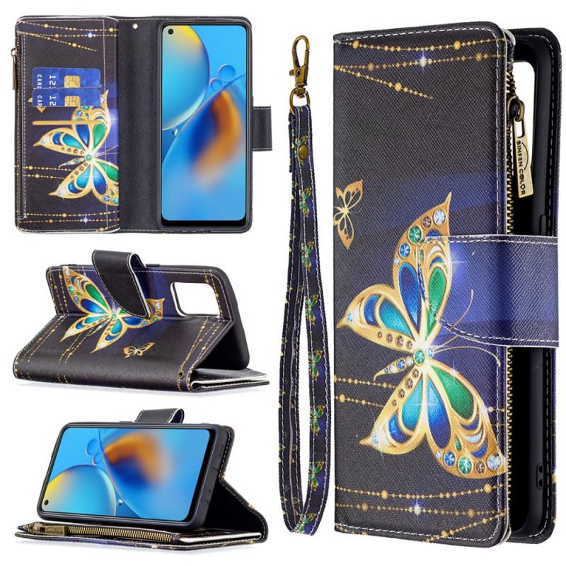 Housse Oppo A74 4G Poche Zippée Papillons