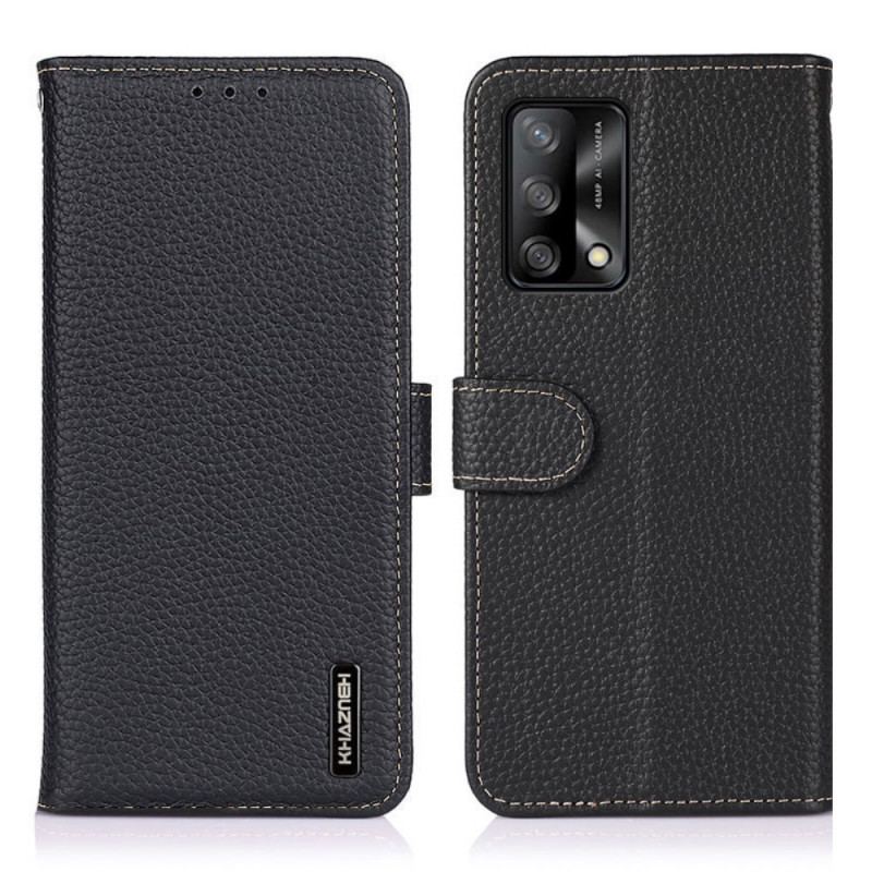 Housse Oppo A74 4G Véritable Cuir Litchi KHAZNEH