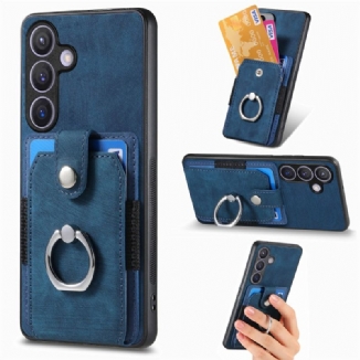 Coque Samsung Galaxy S25 5G Effet Cuir Porte-Cartes et Anneau