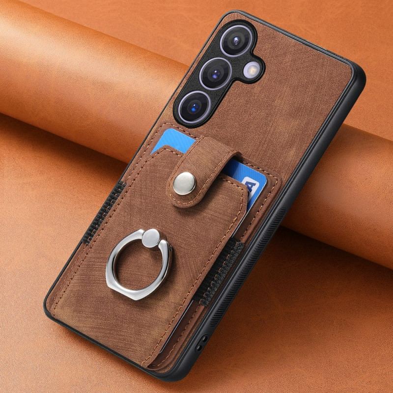 Coque Samsung Galaxy S25 5G Effet Cuir Porte-Cartes et Anneau