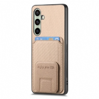 Coque Samsung Galaxy S25 5G Fibre Carbone Porte-Cartes et Support