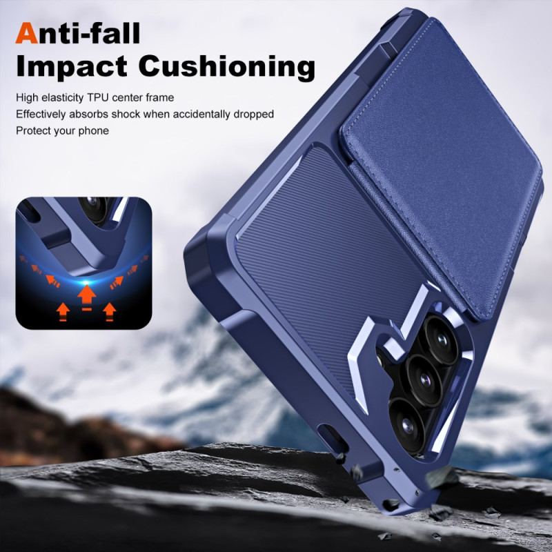 Coque Samsung Galaxy S25 5G Porte-Cartes et Support Effet Métal