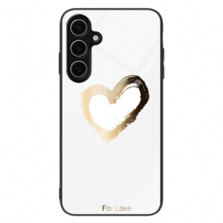 Coque Samsung Galaxy S25 5G Verre Trempé Coeur Doré sur Fond Blanc