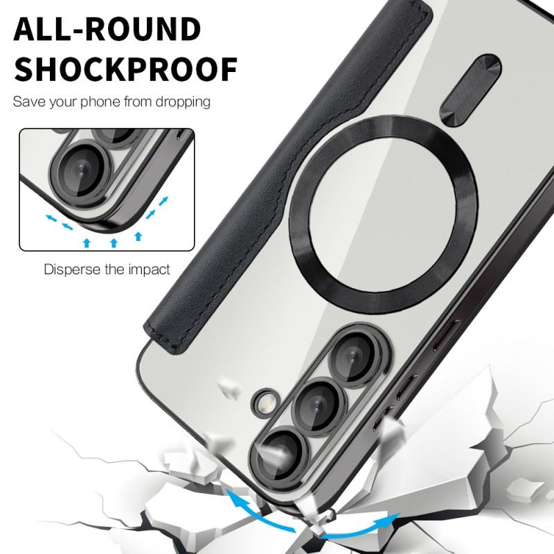 Flip Cover Samsung Galaxy S25 5G Effet Cuir Compatible MagSafe avec Blocage RFID