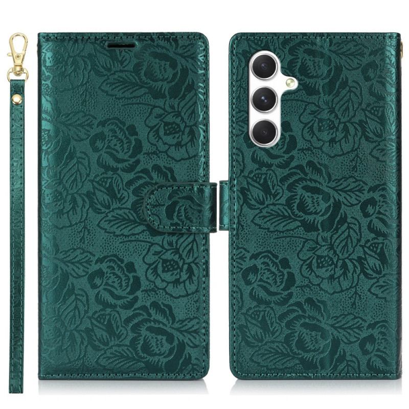 Housse Samsung Galaxy S25 5G Empreinte Florale à Lanière