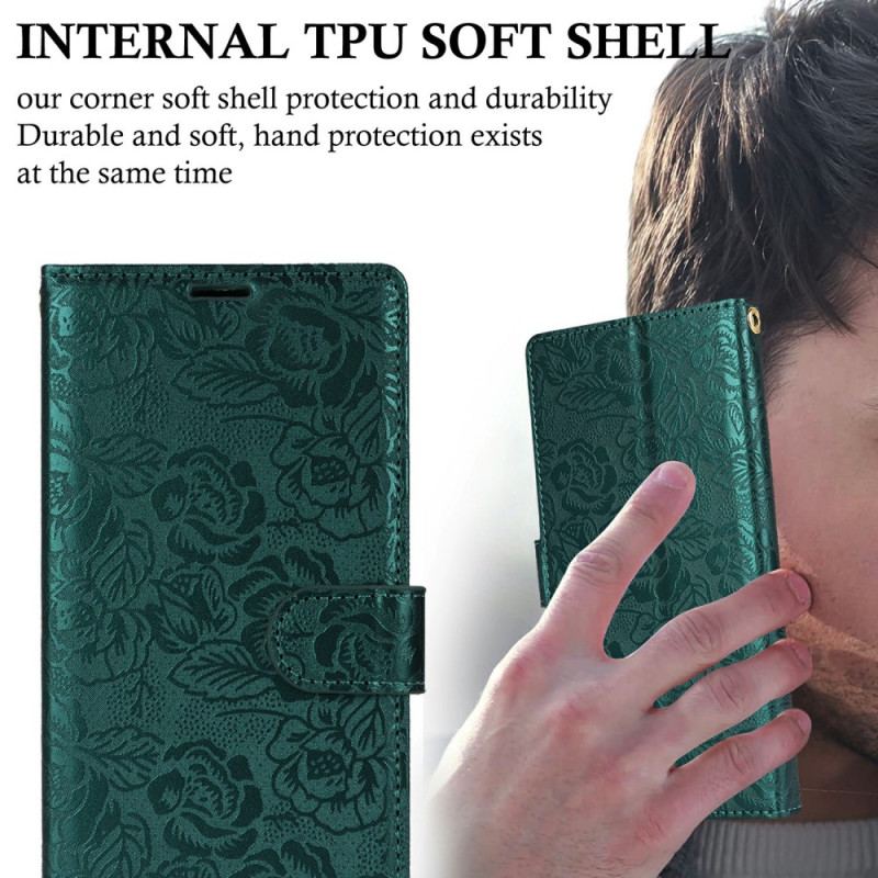 Housse Samsung Galaxy S25 5G Empreinte Florale à Lanière