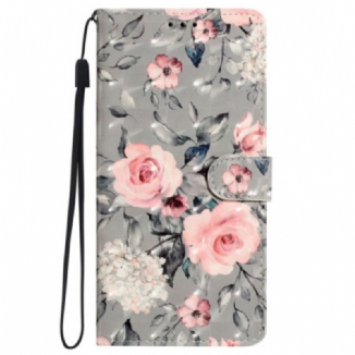 Housse iPhone 16 Plus Fleurs Roses à Lanière