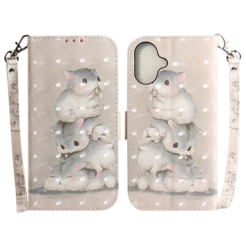 Housse iPhone 16 Plus Hamsters Empilés à Lanière
