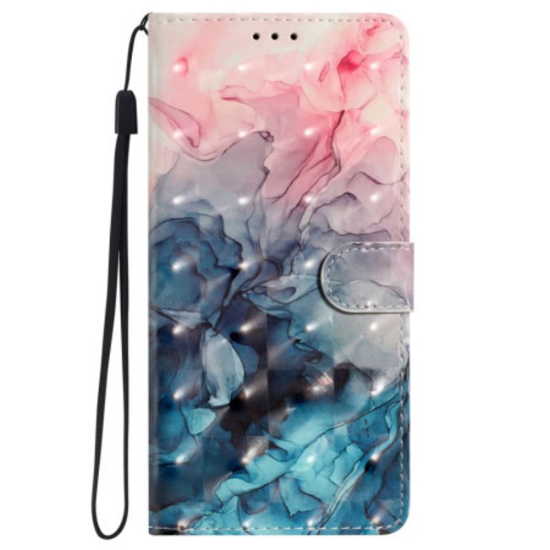 Housse iPhone 16 Plus Marbre Rose et Bleu à Lanière