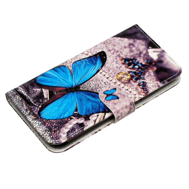 Housse iPhone 16 Plus Papillon Bleu à Lanière