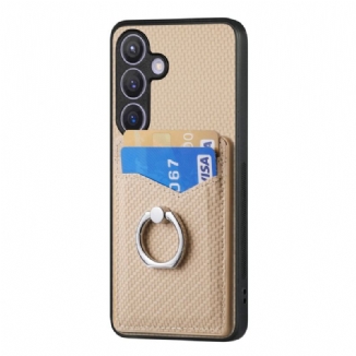Coque Samsung Galaxy S25 Plus 5G Porte-Cartes et Anneau-Support en Fibre Carbone
