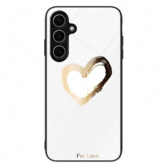 Coque Samsung Galaxy S25 Plus 5G Verre Trempé Coeur Doré sur Fond Blanc