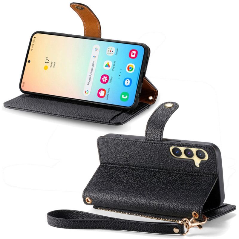 Housse Samsung Galaxy S25 Plus 5G Portefeuille en Cuir et Poche Zippée Anti-RFID