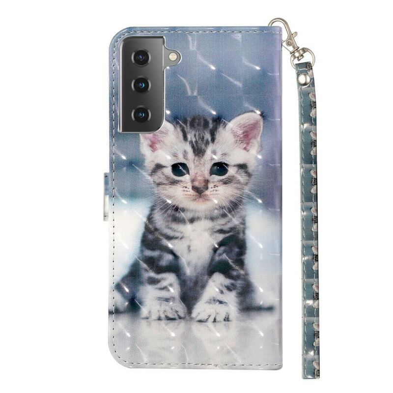 Housse Samsung Galaxy S21 Plus 5G Chaton Light Spots à Lanière