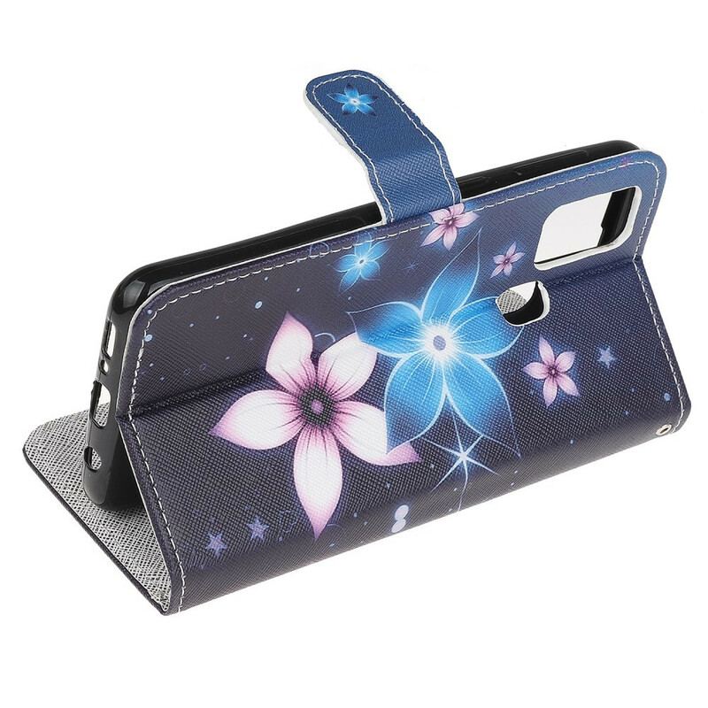 Housse Samsung Galaxy M21 Fleurs Lunaires à Lanière