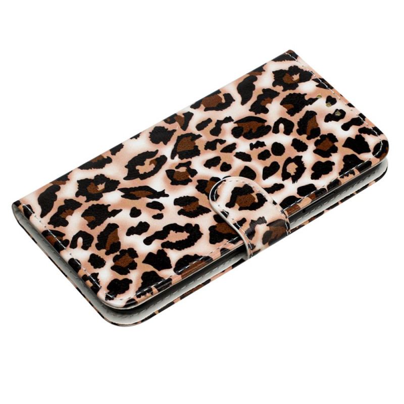 Housse iPhone 16 Pro Motif Léopard à Lanière