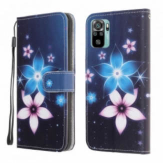 Housse Xiaomi Redmi Note 10/10S/Poco M5s Fleurs Lunaires à Lanière