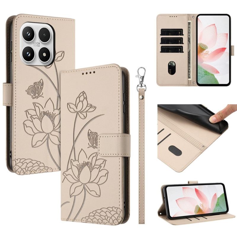 Housse Xiaomi 17 Motif Lotus à Lanière