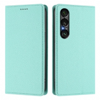 Flip Cover Sony Xperia 1 VII Protection RFID Texture Cuir Litchi