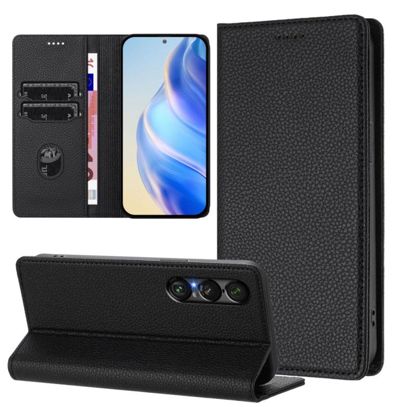 Flip Cover Sony Xperia 1 VII Protection RFID Texture Cuir Litchi
