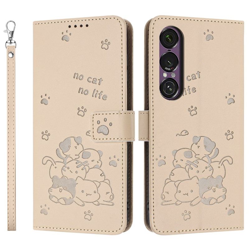 Housse Sony Xperia 1 VII Chats Cartoon à Lanière