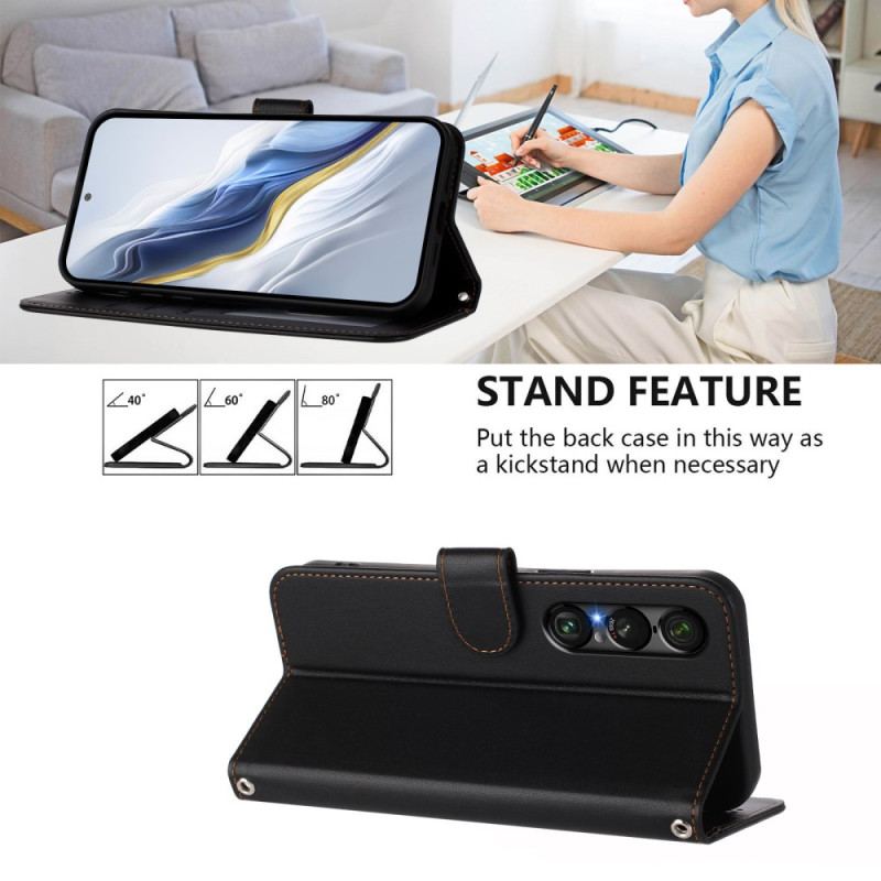 Housse Sony Xperia 1 VII Effet Cuir avec Lanière