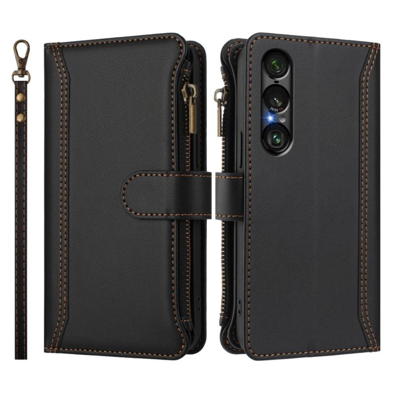 Housse Sony Xperia 1 VII Portefeuille 9 Porte-Cartes et Lanière