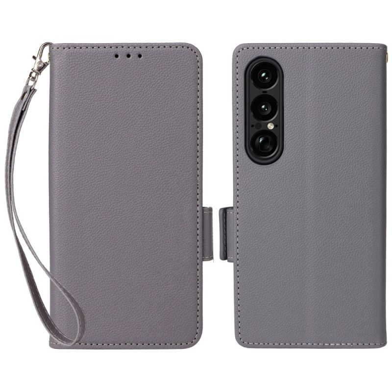 Housse Sony Xperia 1 VII Texture Litchi à Lanière