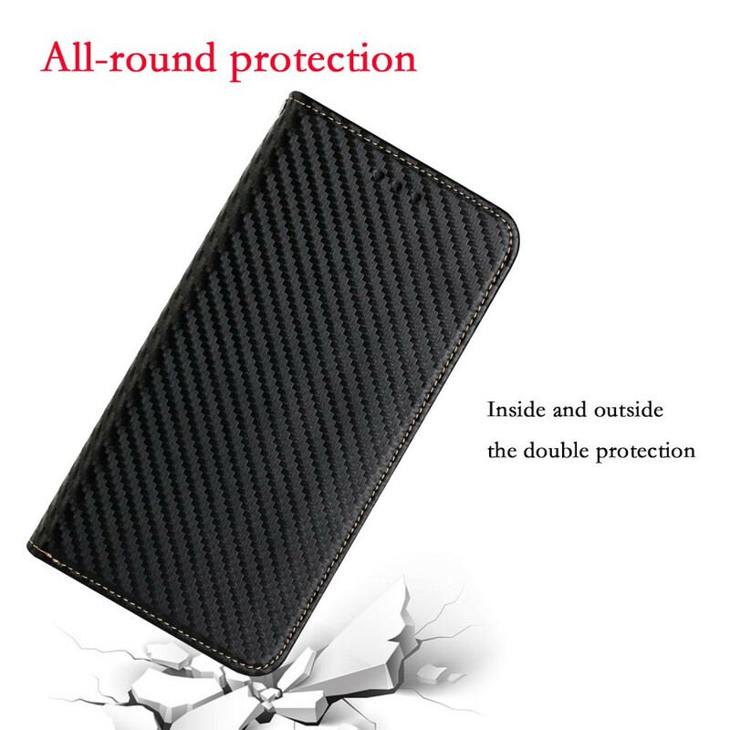 Flip Cover iPhone 13 Pro Fibre Carbone à Lanière