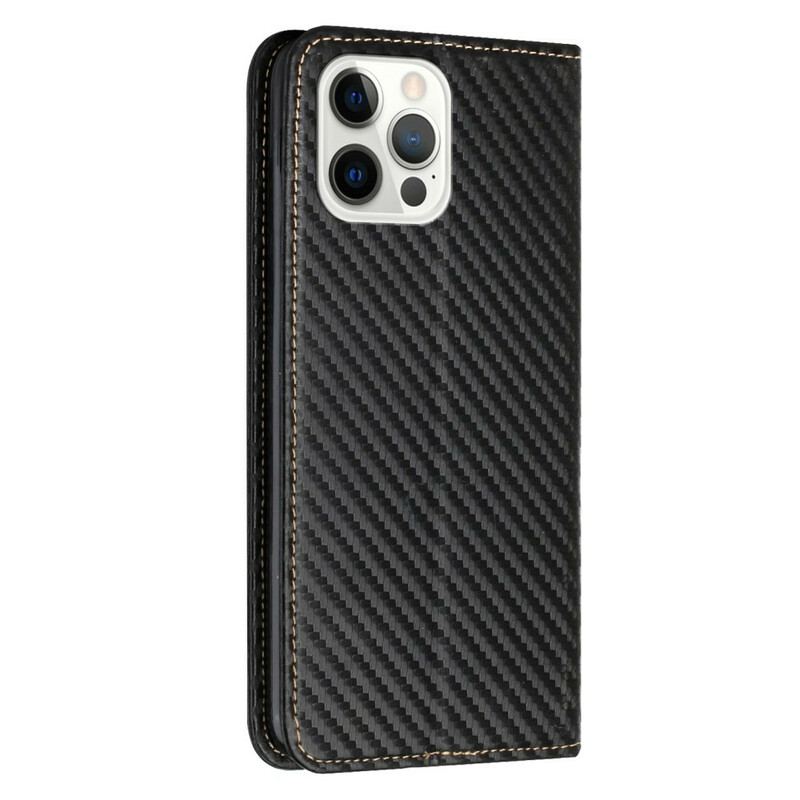 Flip Cover iPhone 13 Pro Fibre Carbone à Lanière